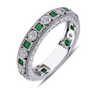Diamant Prenses Smaragd rundum Memoire Eternity Ring Anniversary in 14 Karat Weißgold
