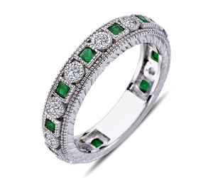 Diamant Princess Smaragd rundum Memoire Ring 14 Karat Weißgold