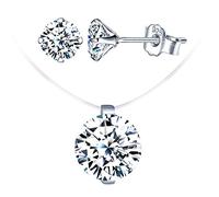 Diamant Schmuck Sets,Choker mit Unsichtbarer Angelschnur, Choker für Frauen, Diamant Ohrringe 925 Sterling Silber, Weihnachts- und Geburtstagsgeschenk, Cubic Zirkonia, Cubic Zirkonia, Sterling-Silber,