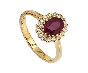 Diamantring JOBO Gr. 50, gelb (gelbgold 585), Fingerringe, Damen, 50, Diamanten Gelbgold 585, Diamanten, Gelbgold 585, Diamantring, 585 Gold mit 16 Diamanten und Rubin, Topseller (34897253-50) gelbgol