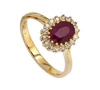 Diamantring JOBO Gr. 56, gelb (gelbgold 585), Fingerringe, Damen, 56, Diamanten Gelbgold 585, Diamanten, Gelbgold 585, Diamantring, 585 Gold mit 16 Diamanten und Rubin, Topseller (34897253-56) gelbgol