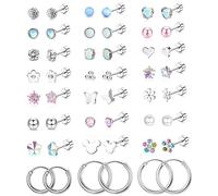 Diamday 24Paare 20G Chirurgenstahl Ohrstecker Set für Damen Männer CZ Herz Blume Stern Mond Multipack Flach Zurück Ohrringe Chirurgenstahl Knorpel Hoops Helix Tragus Daith Ohrringe Piercing Schmuck