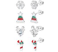Diamday 4Paar Silber 925 Ohrringe Weihnachten Damen Mädchen Weihnachtsohrringe Kinder Silber Ohrstecker Weihnachten Set Schneeflocken Weihnachtsbaum Ohrringe Hypoallergen Schmuck Weihnachten Geschenke