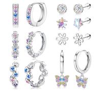 Diamday 7 Paar Hypoallergene Ohrringe für Mädchen Damen: 316L Chirurgenstahl, Creolen, Ohrstecker, Kinder, Mädchen, Huggie, Herz, CZ Stern Blume Tragus Knorpel Piercing Rosa Mehrfarbig