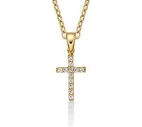 Diamond Treats 9 Karat Gold Kreuz Anhänger mit kubischen Zirkonia und Kette, klein 9K Gelbgold Kreuz-Anhänger Halskette für Damen und Mädchen, Kreuz Kette mit 45 cm Goldkette, 375 Echt Gold Kreuz