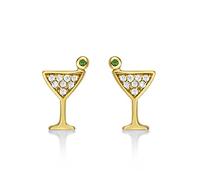 Diamond Treats 925 Sterling Silber Cocktail Glas Ohrringe für Damen und Mädchen. Lustige Cocktail-Ohrstecker in Silber, Gold oder Roségold mit grünen und weißen Zirkoniasteinen.