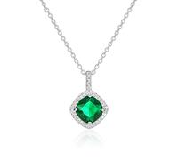 Diamond Treats 925 Sterling Silber Kissenförmige Ketten mit Anhänger für Damen mit weißen, grünen, blauen oder roten Zirkonia-Steinen, elegante 925 Silber Anhängerkette mit CZ und einem farbigen Stein