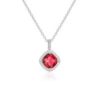 Diamond Treats 925 Sterling Silber Kissenförmige Ketten mit Anhänger für Damen mit weißen, grünen, blauen oder roten Zirkonia-Steinen, elegante 925 Silber Anhängerkette mit CZ und einem farbigen Stein