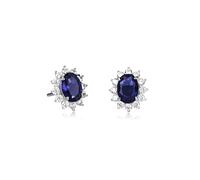 Diamond Treats Damen-Ohrstecker aus 925 Sterling Silber - ovale blaue Steine mit weißen Cubic Zirkonia, Strahlenkranz-Design