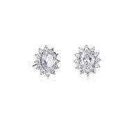 Diamond Treats Damen-Ohrstecker aus 925 Sterling Silber - ovale klare Steine mit weißen Cubic Zirkonia, Strahlenkranz-Design
