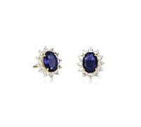 Diamond Treats Damen-Ohrstecker aus vergoldetem 925 Sterling Silber - ovale blaue Steine mit weißen Cubic Zirkonia, Strahlenkranz-Design
