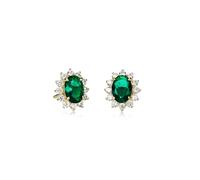 Diamond Treats Damen-Ohrstecker aus vergoldetem 925 Sterling Silber - ovale grüne Steine mit weißen Cubic Zirkonia, Strahlenkranz-Design