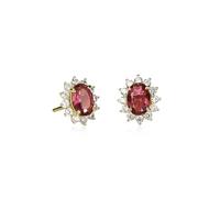 Diamond Treats Damen-Ohrstecker aus vergoldetem 925 Sterling Silber - ovale rote Steine mit weißen Cubic Zirkonia, Strahlenkranz-Design