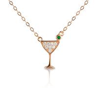 Diamond Treats Kleine Cocktailglas-Halskette aus 925er Sterling für Damen und Teenager-Mädchen, Silber, Gelbgold oder Roségold Anhänger-Halskette mit Zirkonia-Steinen
