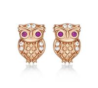 Diamond Treats Niedliche Eulen-Ohrstecker aus Rosegold. Ohrringe Rosegold für Damen, Mädchen und Kinder mit Eulenmotiv, mit rosa und weißen Zirkonia-Steinen, süße Rosegold- Ohrstecker für Frauen