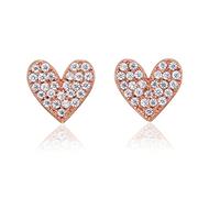 Diamond Treats Pave Herz Ohrstecker mit Cubic Zirkonia aus Roségold. Glitzernde Rosegold-Herz Ohrringe für Mädchen und Damen, süßer Ohrringe aus Rosegold für Frauen