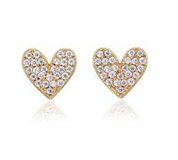 Diamond Treats Pave Herz Ohrstecker mit Cubic Zirkonia in vergoldetem 925er Sterling Silber. Glitzernde goldene Herz Ohrringe für Mädchen und Damen, süßer goldschmuck für Frauen