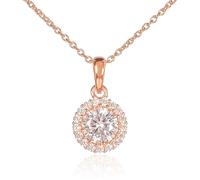 Diamond Treats Roségold Anhänger Halskette aus 925 Sterling Silber mit einem klaren Stein und einem Zirkon Rand, Rosegold-Halskette für Damen mit einem weißen Stein, Kette Rosegold für Frauen