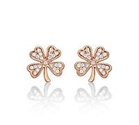 Diamond Treats Rosegold Glücks-Ohrringe mit 4 Blätter-Kleeblatt aus 925 Sterling Silber, Ohrringe Rosegold mit Cubic Zirkonia Steinen, Kleeblatt Ohrstecker aus Rosegold für Frauen und Mädchen