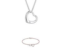 Diamore Damen-Halskette Herz 925 Sterling Silber Diamant weiß 0,03ct 45 cm + Diamore Damen Armband Herz 925 Sterling Silber Vergoldet Diamant rose 0,02 ct Gold Länge 18 cm