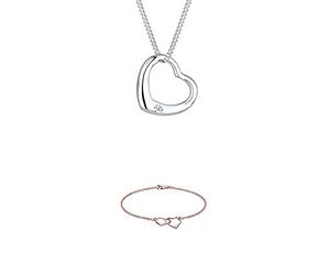 Diamore Damen-Halskette Herz 925 Sterling Silber Diamant weiß 0,03ct 45 cm + Diamore Damen Armband Herz 925 Sterling Silber Vergoldet Diamant rose 0,02 ct Gold Länge 18 cm