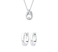 Diamore Damen-Halskette mit Anhänger Mutter Kind Elegant Liebe Diamant 0,03 Karat silber 925 weiß + Diamore Damen Ohrringe Creolen 925 Sterling Silber Diamant weiß 0,04 ct