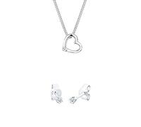 Diamore Damen Kette mit Anhänger Herz 925 Sterling Silber Diamant 0,02 ct Länge 45 cm + Diamore Damen Ohrstecker 925 Sterling Silber Diamant weiß 0,06 ct