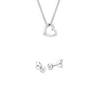 Diamore Damen Kette mit Anhänger Herz 925 Sterling Silber Diamant 0,02 ct Länge 45 cm + Diamore Damen-Ohrstecker 925 Sterling Silber Diamant weiß 0,06ct