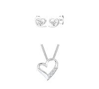 Diamore Damen Ohrstecker Herz 925 Sterling Silber Diamant weiß 0,06 ct + Diamore Halskette Herz Ewigkeit Diamant (0.06 ct.) 925 Silber