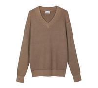 Diana Studio - Handgewebter Herrenpullover mit V-Ausschnitt, 100% Baumwolle, langärmlig, Taupe, Größe XXL