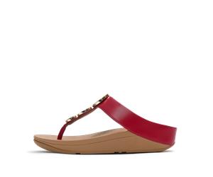 Dianette FITFLOP "HALO BEAD-CIRCLE METALLIC TOE-POST SANDALS", Damen, Gr. 37, rot, Lederimitat, Glitzer, metallic, Schuhe Dianette, Pool Slides, Pantolette mit dämpfender Zwischensohlentechnologie (75