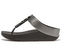 Dianette FITFLOP "HALO BEAD-CIRCLE METALLIC TOE-POST SANDALS", Damen, Gr. 38, pewter schwarz, altsilberfarben, Lederimitat, Glitzer, metallic, Schuhe Dianette, Pool Slides, Pantolette mit dämpfender Z