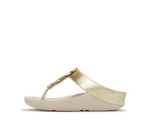 Dianette FITFLOP "HALO BEAD-CIRCLE METALLIC TOE-POST SANDALS", Damen, Gr. 38, platinfarben, Lederimitat, Glitzer, metallic, Schuhe Dianette, Pool Slides, Pantolette mit dämpfender Zwischensohlentechno