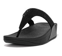 Dianette FITFLOP "LULU CRYSTAL EMBELLISHED TOE-POST SANDALS - HOTFIX", Damen, Gr. 36, schwarz, Textil, Glitzer, Schuhe Dianette, Keilabsatz, Sommerschuh, Zehentrenner mit weichem Zehensteg (21856253-3