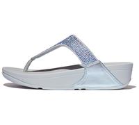 Dianette FITFLOP "LULU CRYSTAL EMBELLISHED TOE-POST SANDALS - HOTFIX", Damen, Gr. 40, blau (hellblau), Textil, Glitzer, Schuhe Dianette, Keilabsatz, Sommerschuh, Zehentrenner mit weichem Zehensteg (81