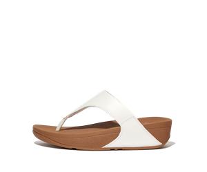 Dianette FITFLOP "LULU LEATHER TOEPOST", Damen, Gr. 40, weiß, Rindsleder, Schuhe Dianette, Zehentrenner, Pool Slides, Pantolette, Badeschuh mit Keilabsatz (93305059-40) weiß