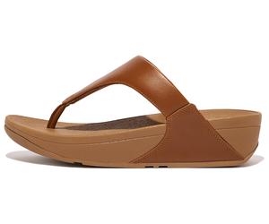 Dianette FITFLOP "LULU LEATHER TOEPOST", Damen, Gr. 43, hellbraun, Rindsleder, unifarben, Schuhe Dianette, Zehentrenner, Pool Slides, Pantolette, Badeschuh mit Keilabsatz (71053141-43) hellbraun