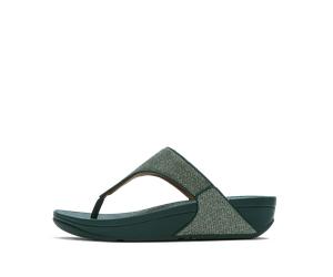Dianette FITFLOP "LULU SHIMMERGLITZ TOE-POST SANDALS", Damen, Gr. 39, grün (dunkelblau), Textil, Glitzer, Schuhe Dianette, Keilabsatz, Zehentrenner, Badeschuh, Sommerschuh mit Glitzerdetails (31075156