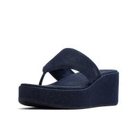 Dianette FITFLOP "PLATFFORMS DENIM WEDGE TOE-POST SANDALS", Damen, Gr. 38, dunkelblau, Textil, unifarben, Schuhe Dianette, Plateau, Zehensteg, Sommerschuh mit weichem Zehensteg (27598428-38) dunkelbla