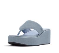 Dianette FITFLOP "PLATFFORMS DENIM WEDGE TOE-POST SANDALS", Damen, Gr. 41, blau (hellblau), Textil, unifarben, Schuhe Dianette, Plateau, Zehensteg, Sommerschuh mit weichem Zehensteg (28119842-41) hell