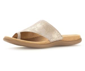 Dianette GABOR, Damen, Gr. 38, gold (goldfarben), Ziegenveloursleder, metallic, Schuhe Dianette, Keilabsatz, Sommerschuh, Bequemschuh mit Zehenring, Topseller (74499426-38)