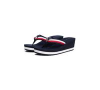 Dianette TOMMY HILFIGER "TH CORPORATE WEDGE BEACH SANDAL", Damen, Gr. 40, bunt (blau, rot, weiß), Textil, Schuhe Dianette, Keilabsatz, Sommerschuh, Zehentrenner mit gestreiften Bandagen (75314945-40)