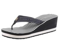 Dianette TOMMY HILFIGER "TH STRIPES WEDGE BEACH SANDAL", Damen, Gr. 42, blau (dunkelblau), Textil, Schuhe Dianette, Zehentrenner, Sommerschuh mit gestreifter Innensohle (19849033-42)