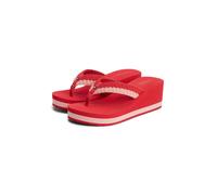 Dianette TOMMY HILFIGER "TH WEDGE CROCHET SUMMER SANDAL", Damen, Gr. 37, rot, Textil, Schuhe Dianette, Sommerschuh, Zehentrenner in sommerlicher Häkeloptik (96929025-37) rot