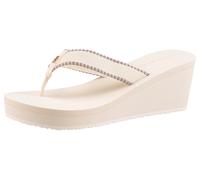 Dianette TOMMY HILFIGER "WEDGE BEACH SANDAL", Damen, Gr. 42, beige, Textil, Schuhe Dianette, Keilabsatz, Zehentrenner, Sommerschuh mit Logoschriftzug (38856650-42) beige