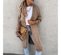DIANN Frauen Casual Langarm Strickjacke Herbst Elegant Lose Einfarbig Pullover Mäntel Winter Mode Gerade Midi Oberbekleidung-04 Khaki,M