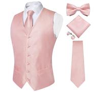 DiBanGu Anzugweste für Herren, 5 Stück Hochzeit Paisley Weste Krawatte und Fliege Einstecktuch Manschettenknöpfe S-3XL, Roségold, XXX-Large
