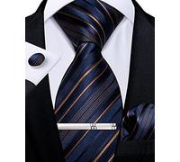 DiBanGu Blau und Gold Krawatte für Herren Seiden Gestreift Krawatte und Einstecktuch Krawattenklammer mit Manschettenknöpfen für Hochzeit Geschäftsfeier