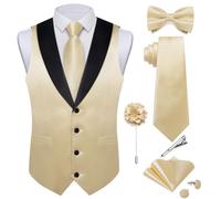 DiBanGu Glänzendes Satin-Westen-Set für Herren, 8-teilig, solide Weste und vorgebundene Fliege, Schalkragen, Kleid, Weste für Hochzeit, formelle Anlässe, Satin Champagner, XXX-Large