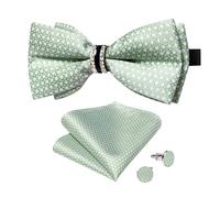 DiBanGu grüne Fliege für Männer Salbei Grün vorgebundene Fliege mit Ring Jacquard gewebte Fliege Einstecktuch Manschettenknöpfe Set